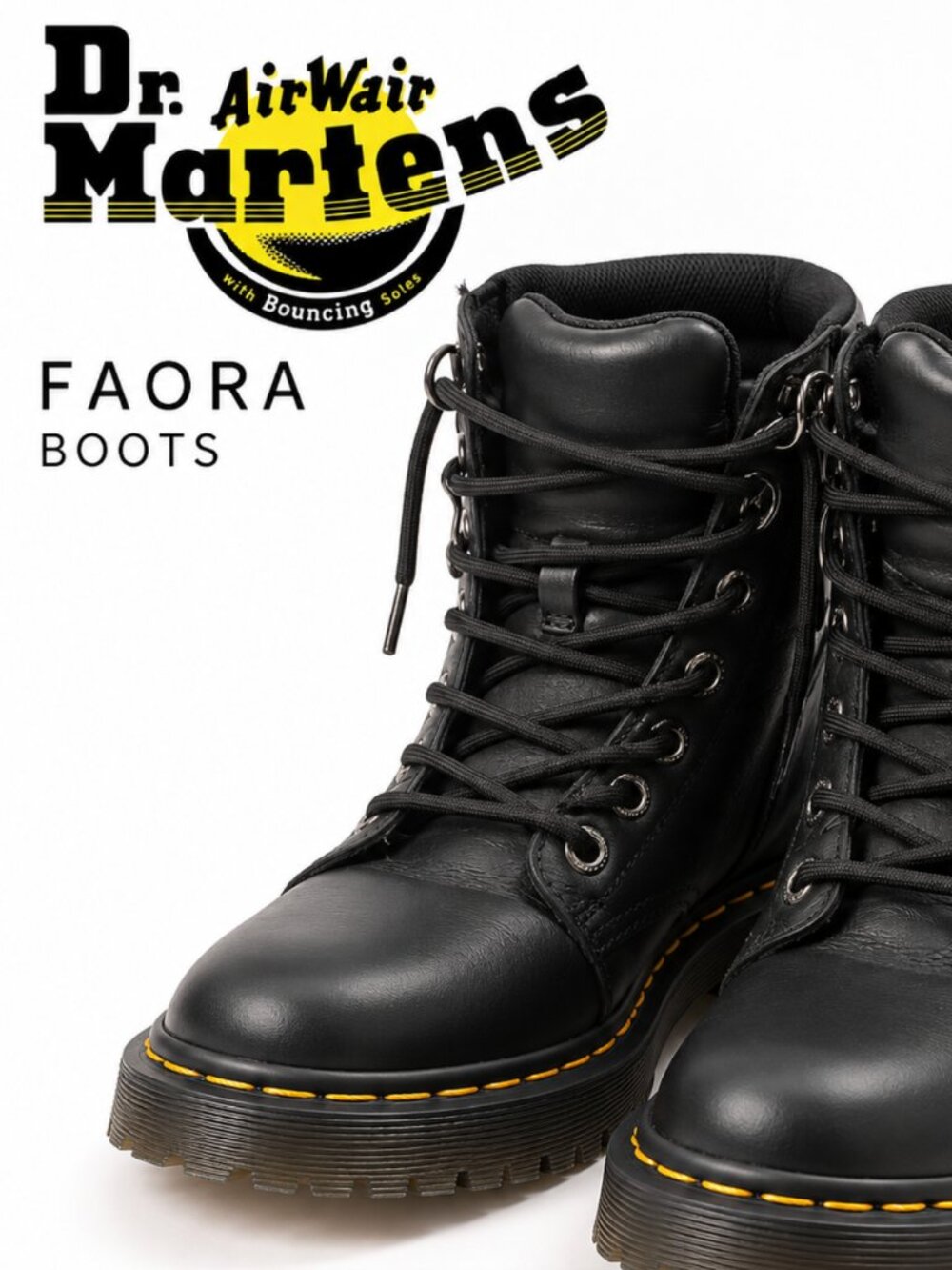 Dr. Martens Faora Black Leather Lace Up Combat Boots Women’s Size 7
